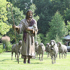 outdoor life size jesus holding sheep statues